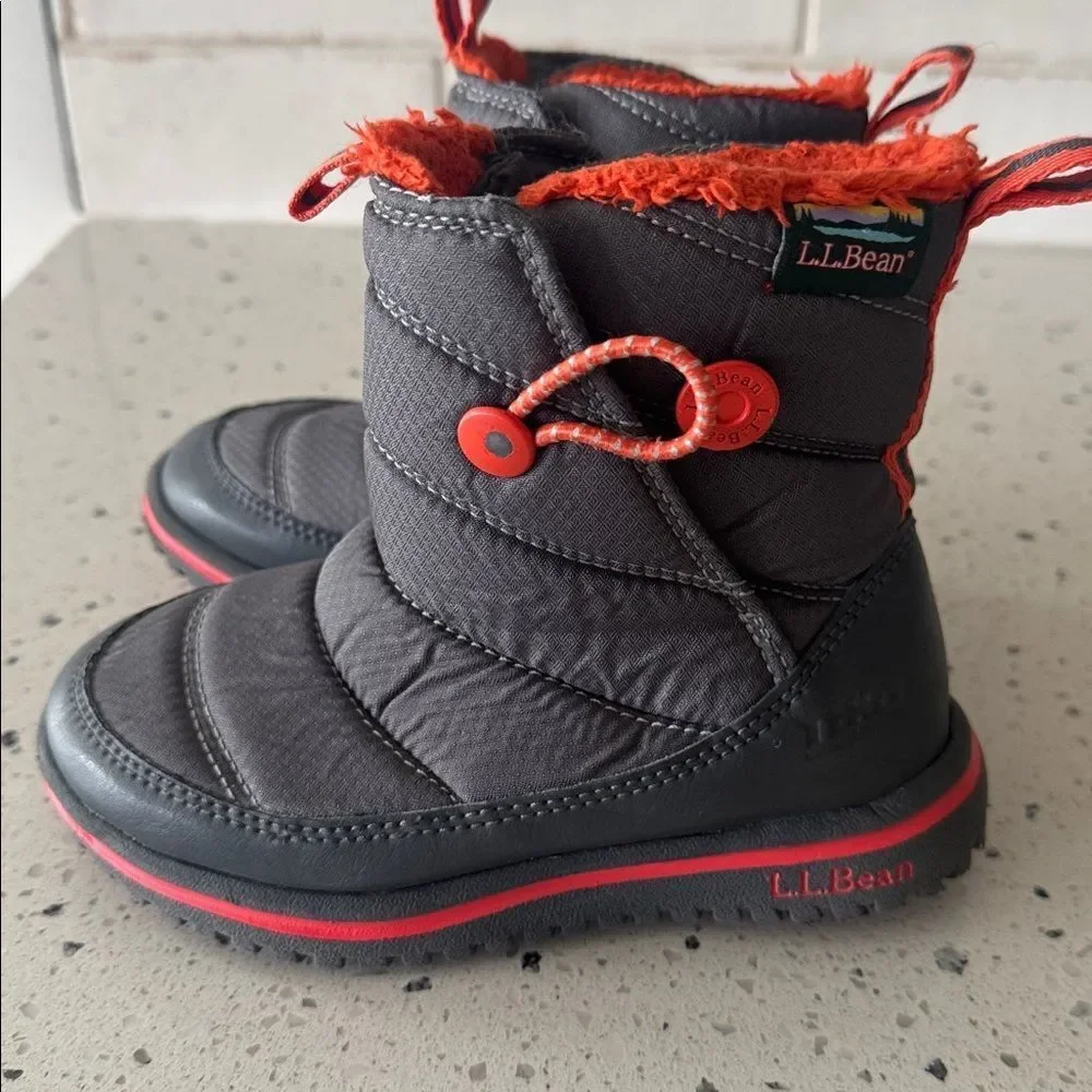 L.L. Bean PRIMALOFT Waterproof Kids' Toddler Snow Boots Gray Orange Trim Size 9